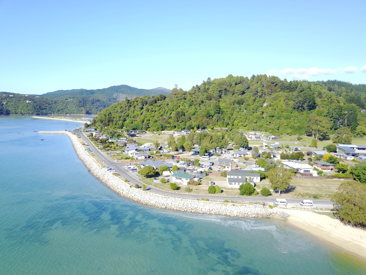 Marahau village and waterfront aerial view pic courtesy abeltasman.com