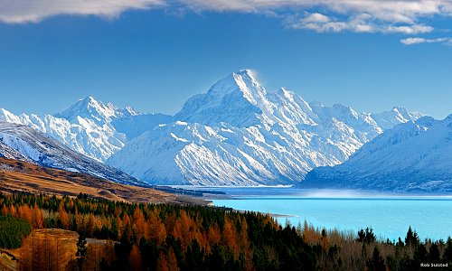 Looking across Lake Pukaki towards Mt Cook  (yes those colors are accurate!). Thanks to Rob Suisted for the amazing pic.