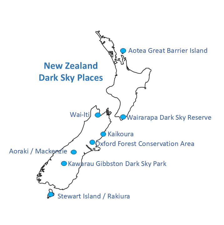 New Zealand Dark Sky Places map