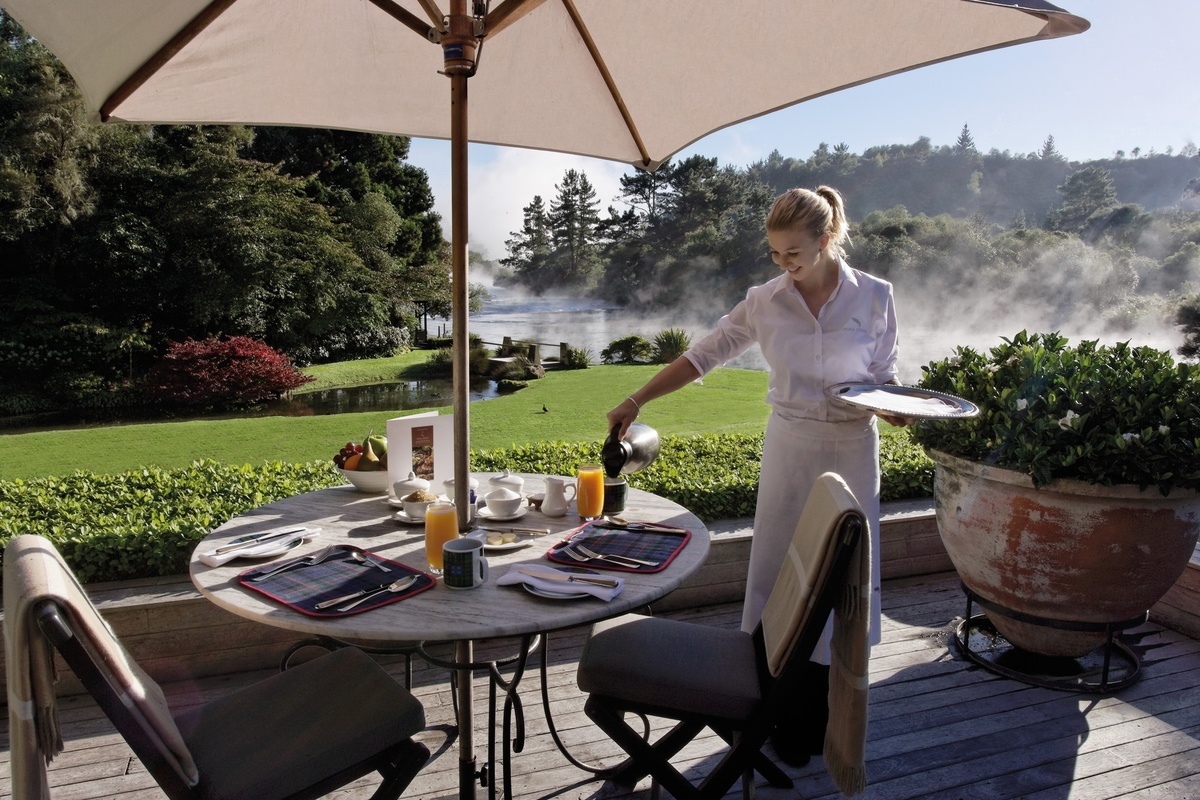 Breakfast dining on the main terrace - pic courtesy Huka Retreats