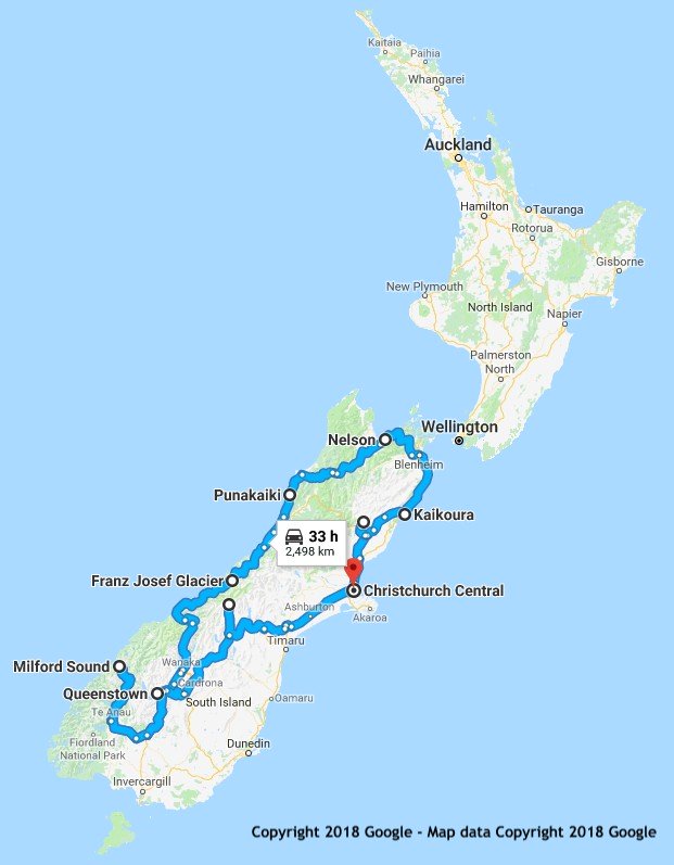 15 Day South Island Sun and Snow itinerary map