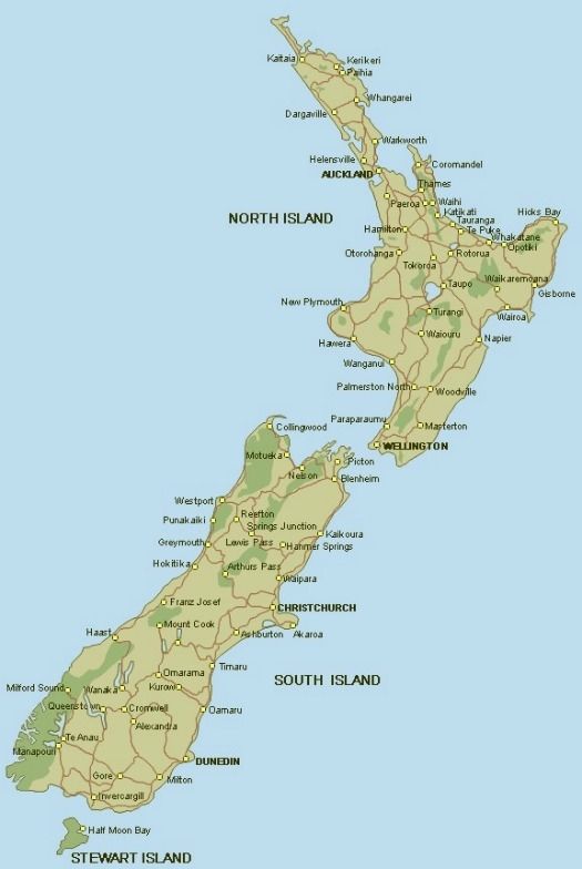 New Zealand map courtesy Backpack New Zealand