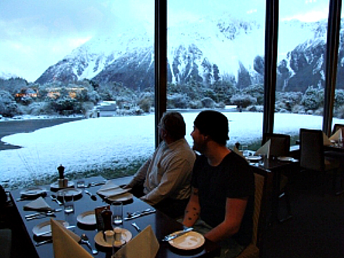 Enjoying a meal at The Hermitage Mt Cook